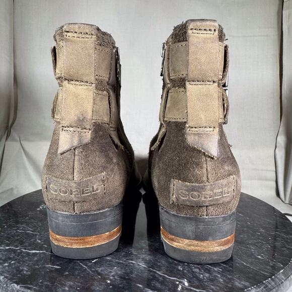 Sorel Lolla Green Leather Ankle Boot Zip-UP/Buckles Women’s Size 8.5 US - Picture 4 of 8